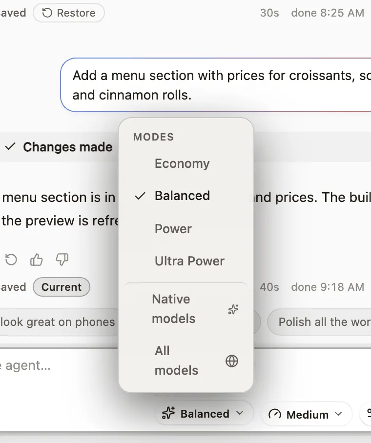 The model picker under the composer.